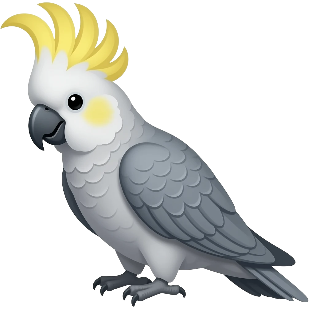 una cacatua ninfa con el cuerpo de color gris y la cabeza AMARILLA emoji