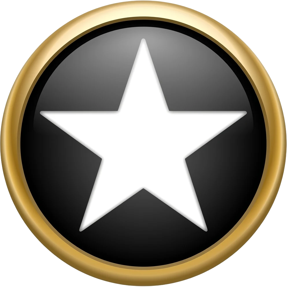 Black background in circel white satr inside cricle and golden line on circle star edeges curve emoji