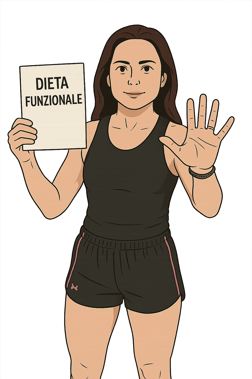 Donna con in mano una dieta con scritto "Dieta Funzionale" emoji