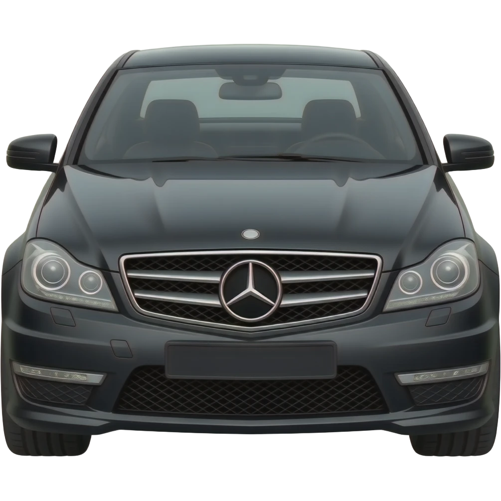 a picture of a full black Mercedes C Class W204 Coupe with black rims, tinted windows and GT grill emoji