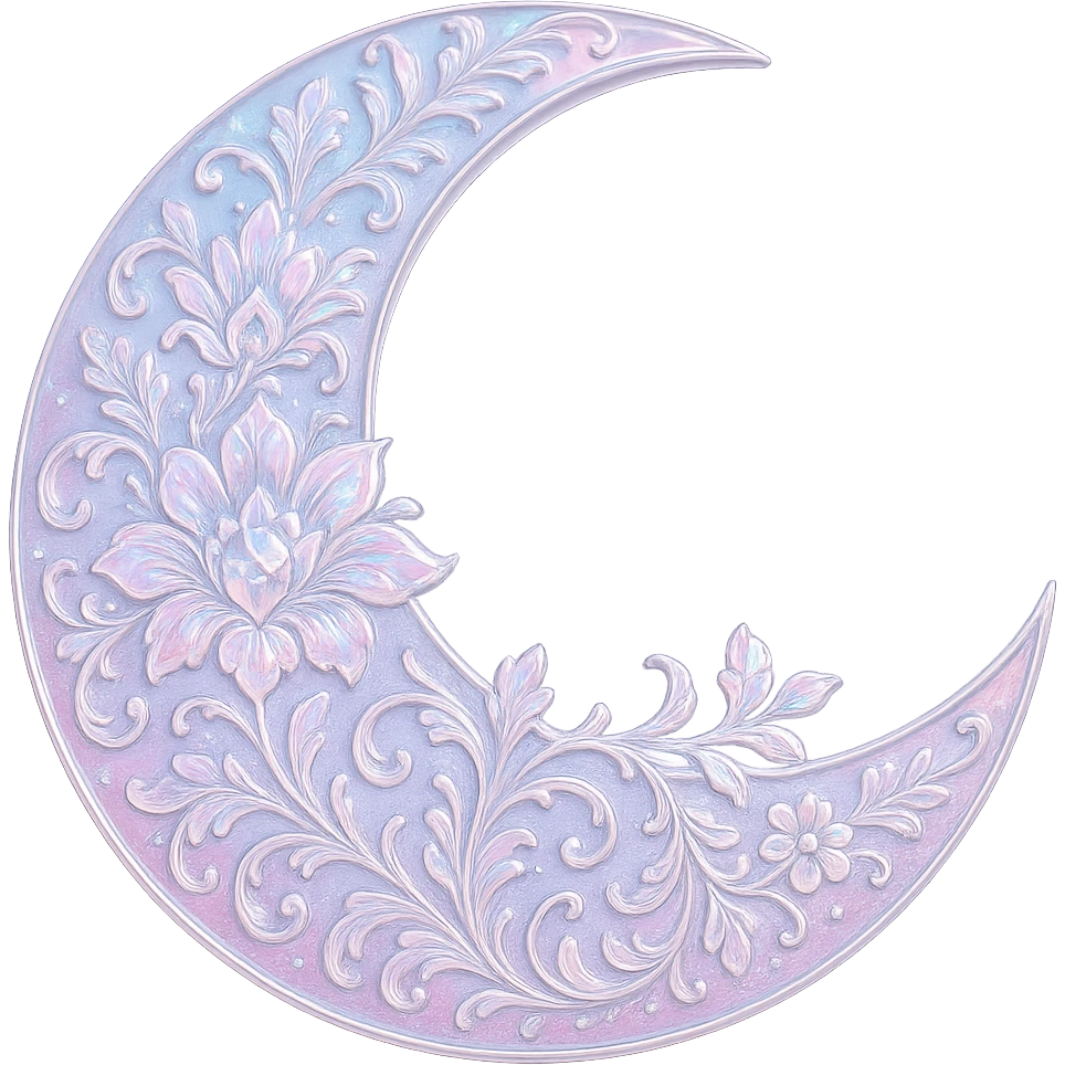 glossy Pastel iridescent floral shiny crystal crescent damask moon, remove background emoji