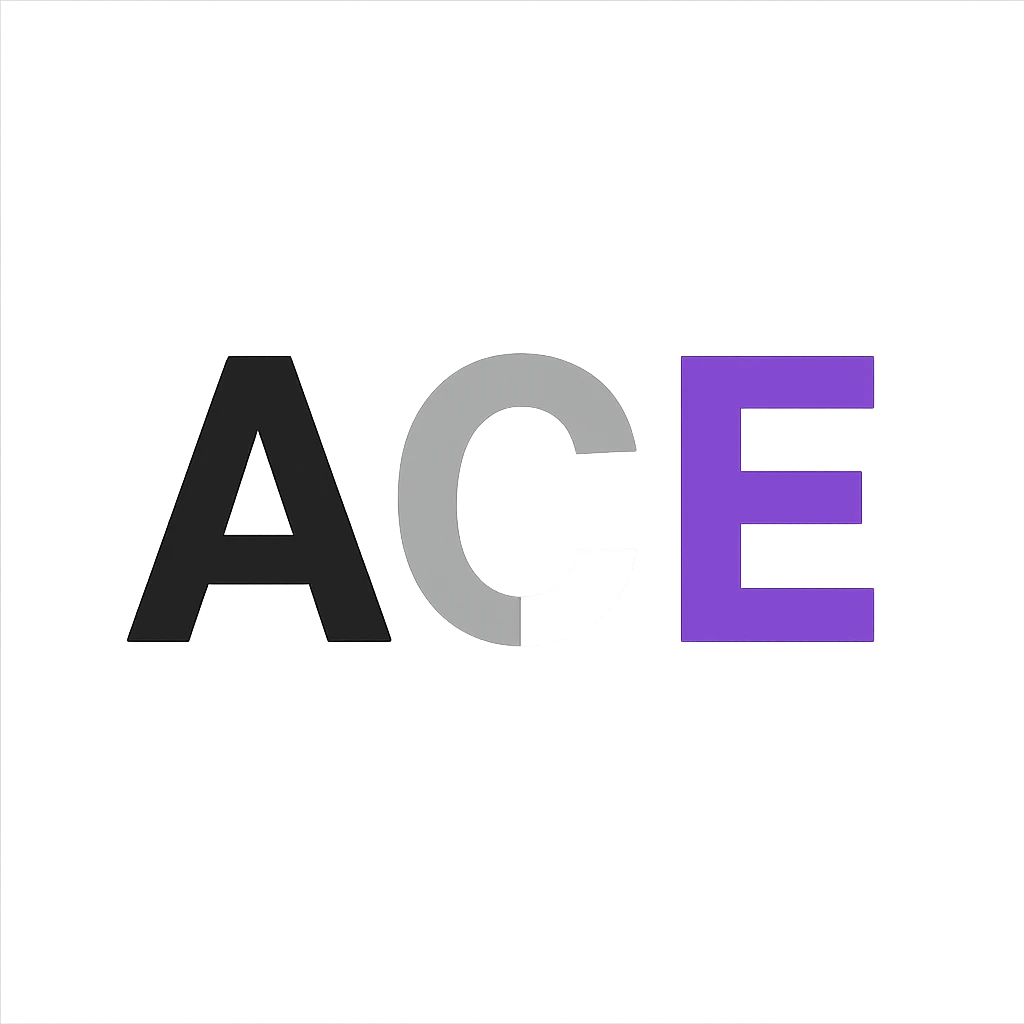 the word ACE in black, gray, white, and purple letters emoji