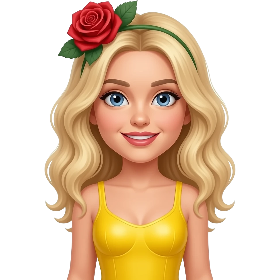 Sabrina carpenter blonde hair performing in a bright yellow silicon bodysuit with a rose at the top of it emoji