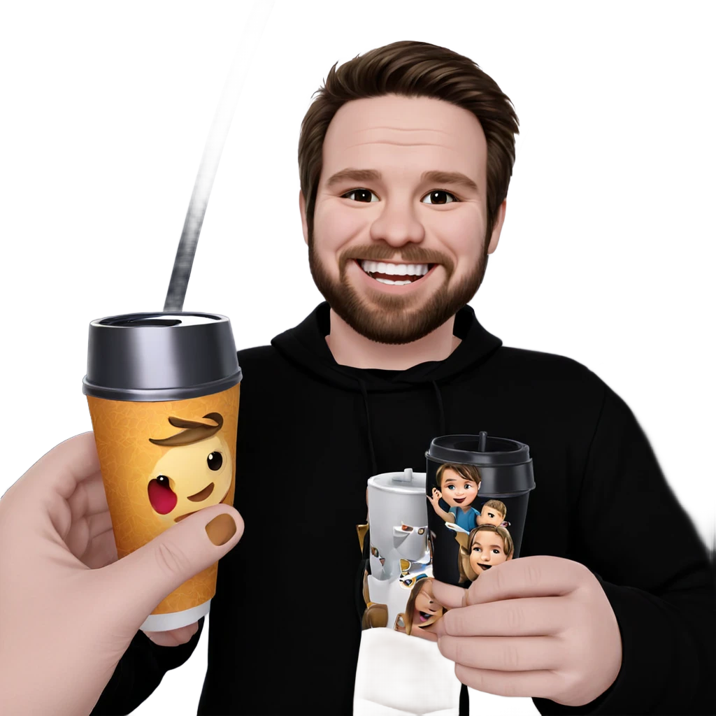 smiling boy holding cup emoji