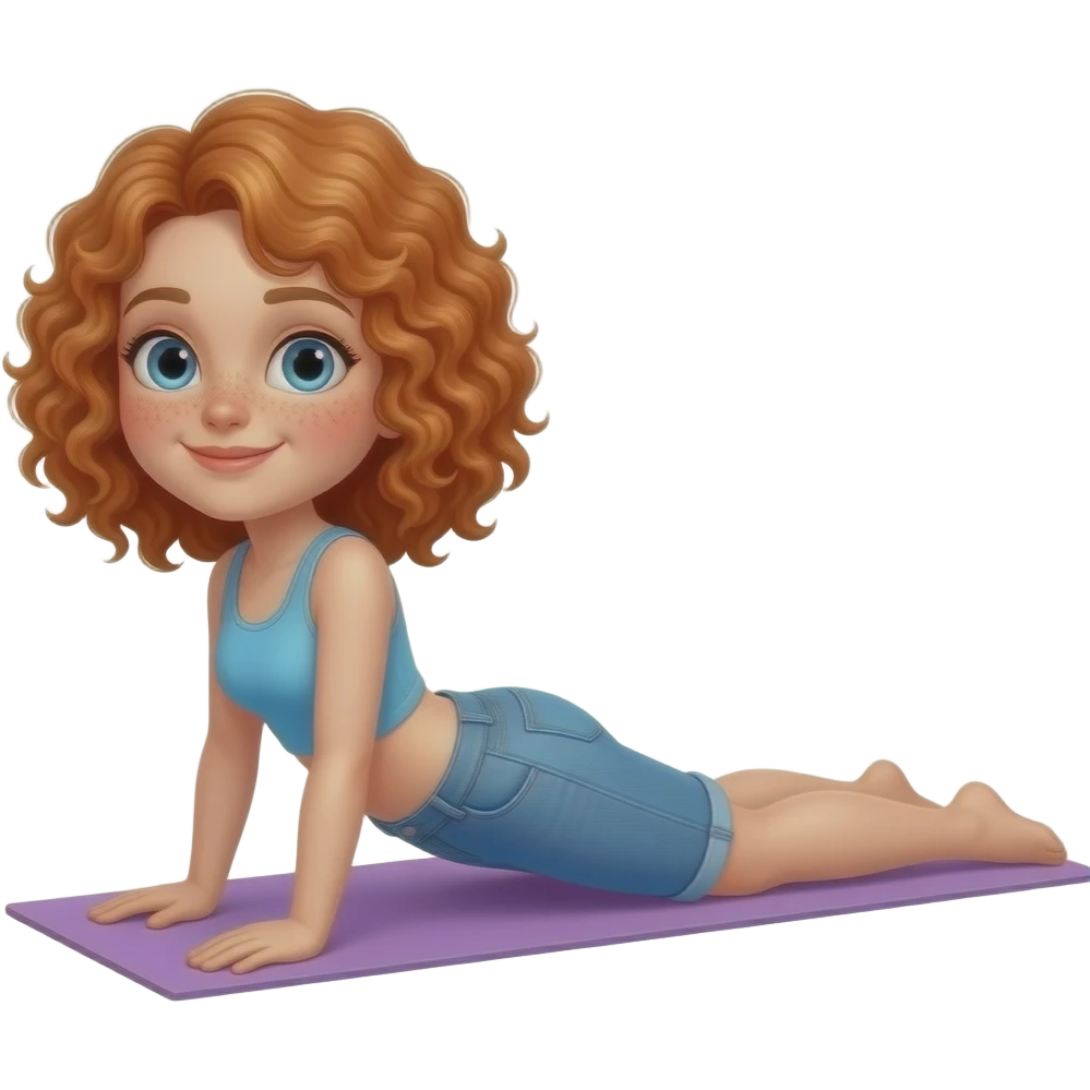 Fille rousse bouclés tâches de rousseur Pilates emoji