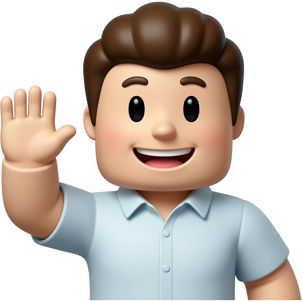 Quiero un personaje de roblox sonriendo y la mano arriba emoji