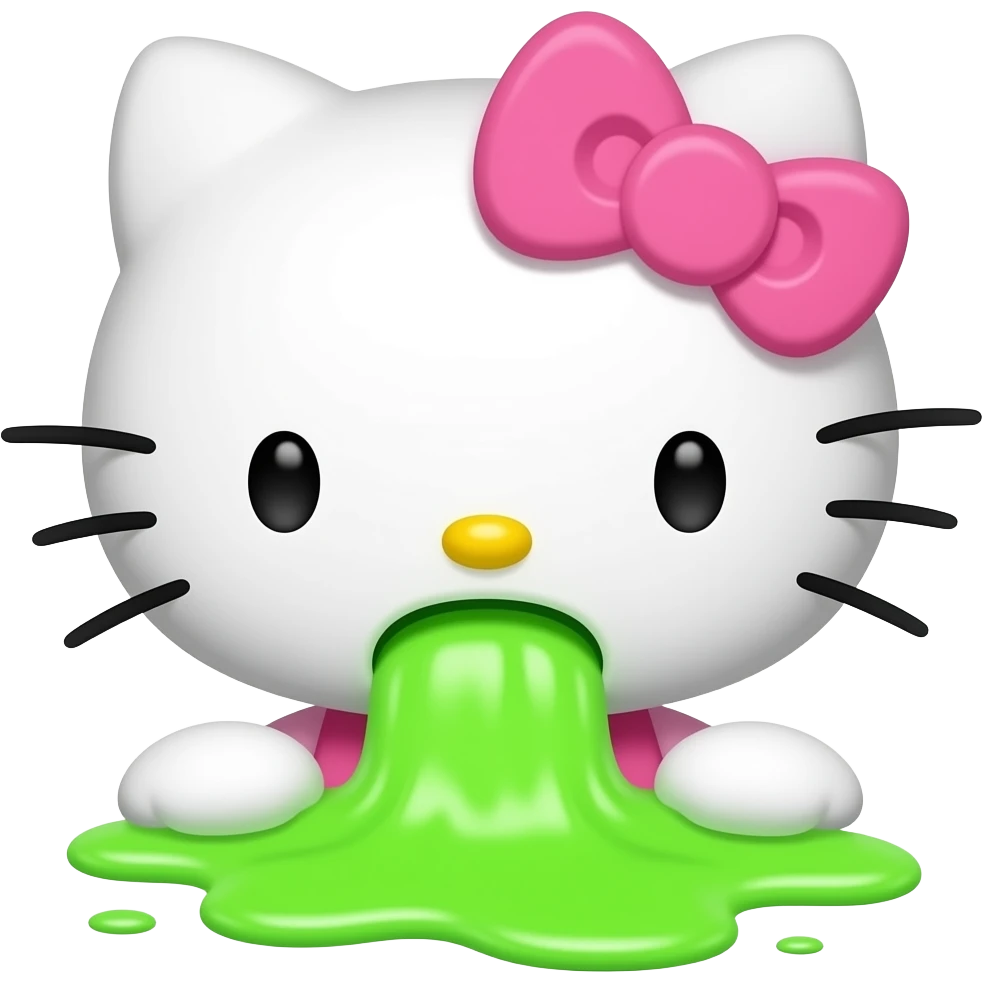 hello kitty is vomiting neon green emoji