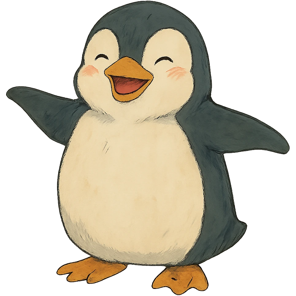 happy penguin in ghibli style emoji