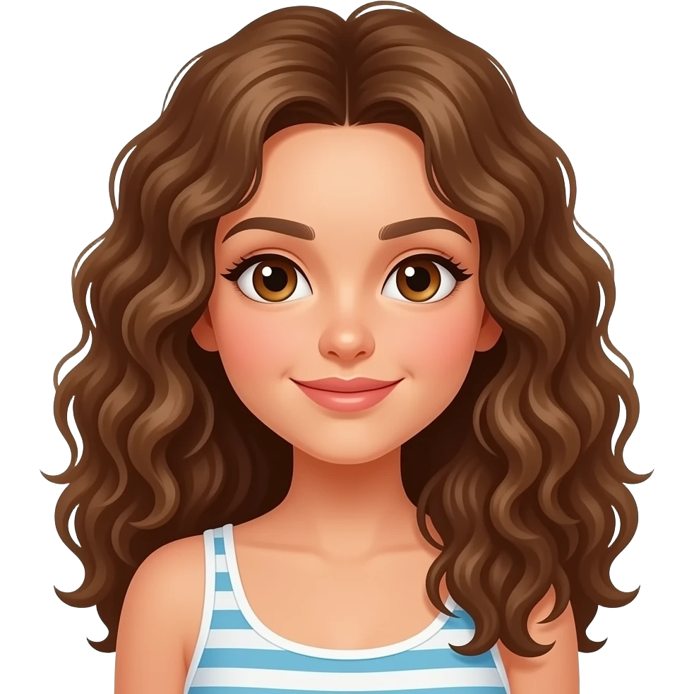 white girl with brown eyes and long curly hair on vacation emoji
