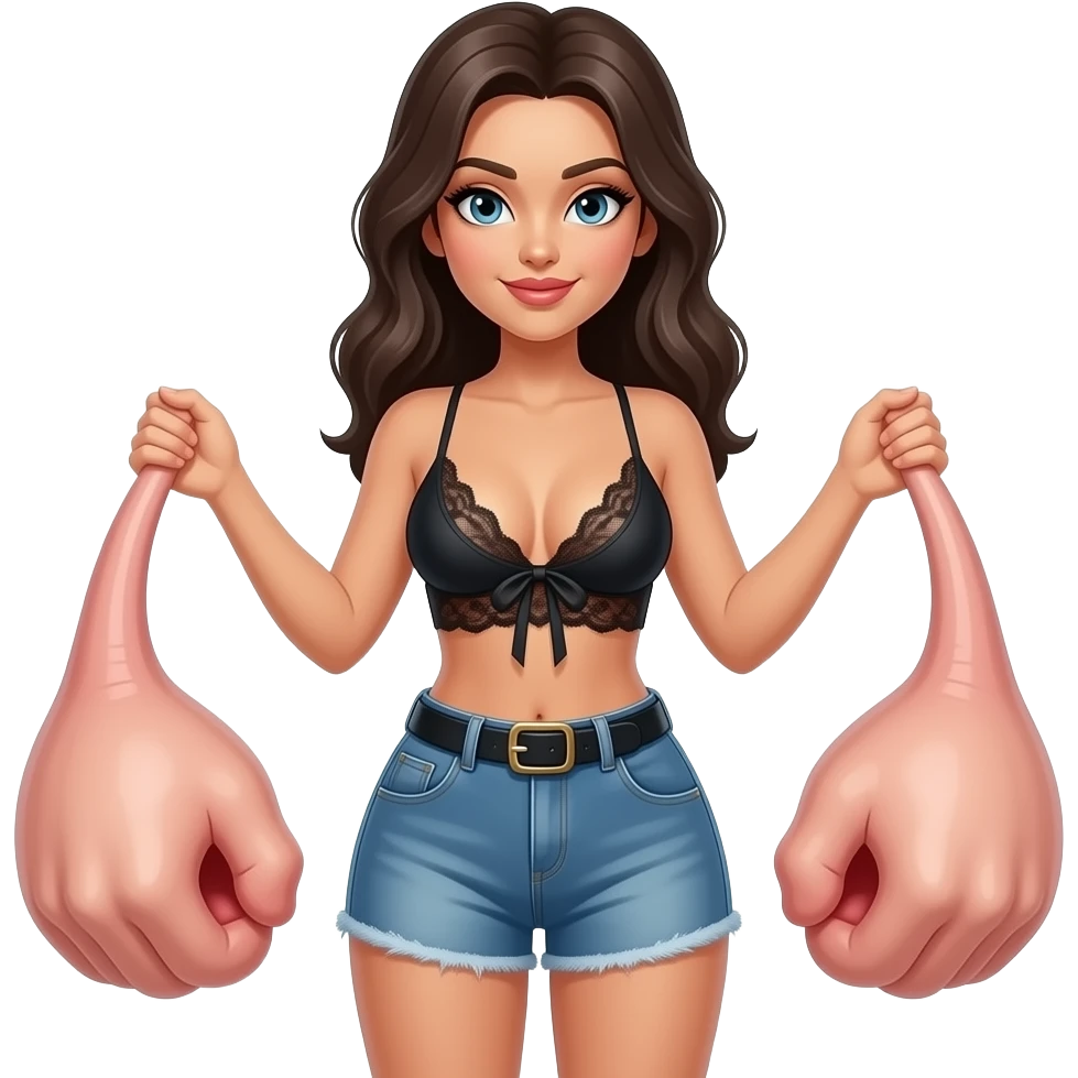 Une femme très séduisante avec une petite tenue qui tient deux teub emoji