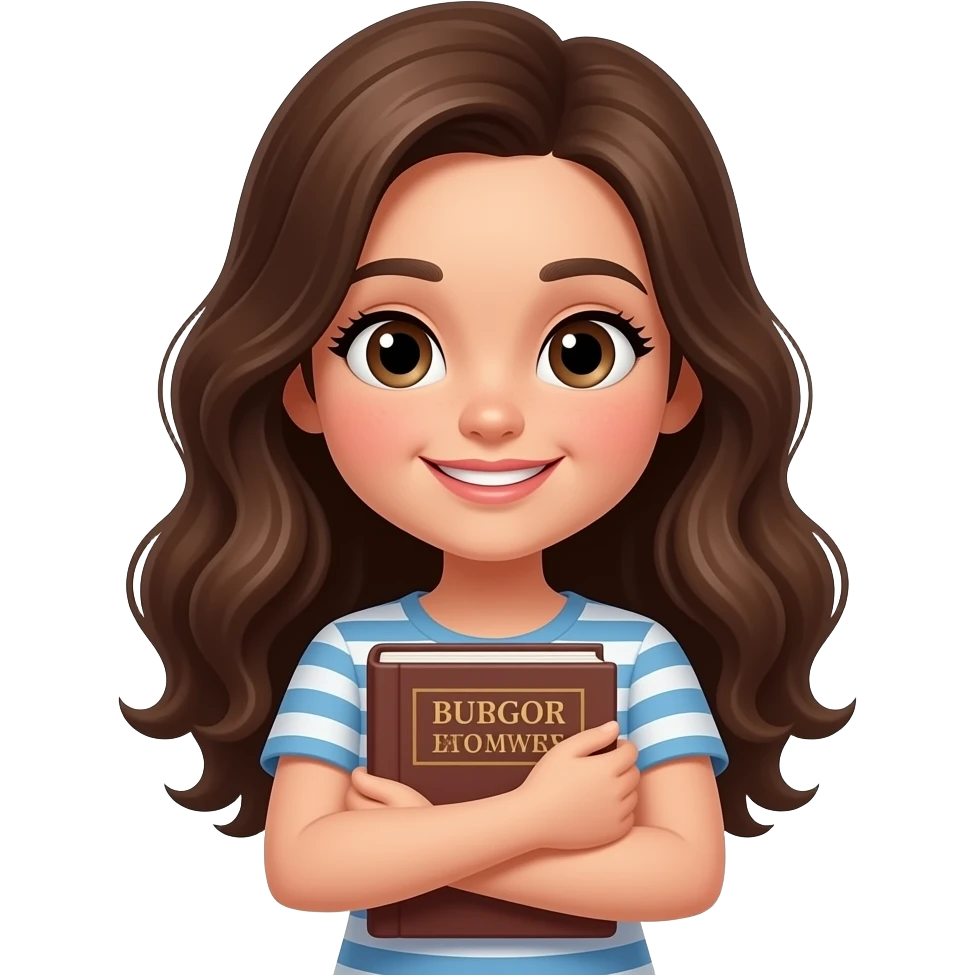 beautiful brunette girl hugging a book emoji