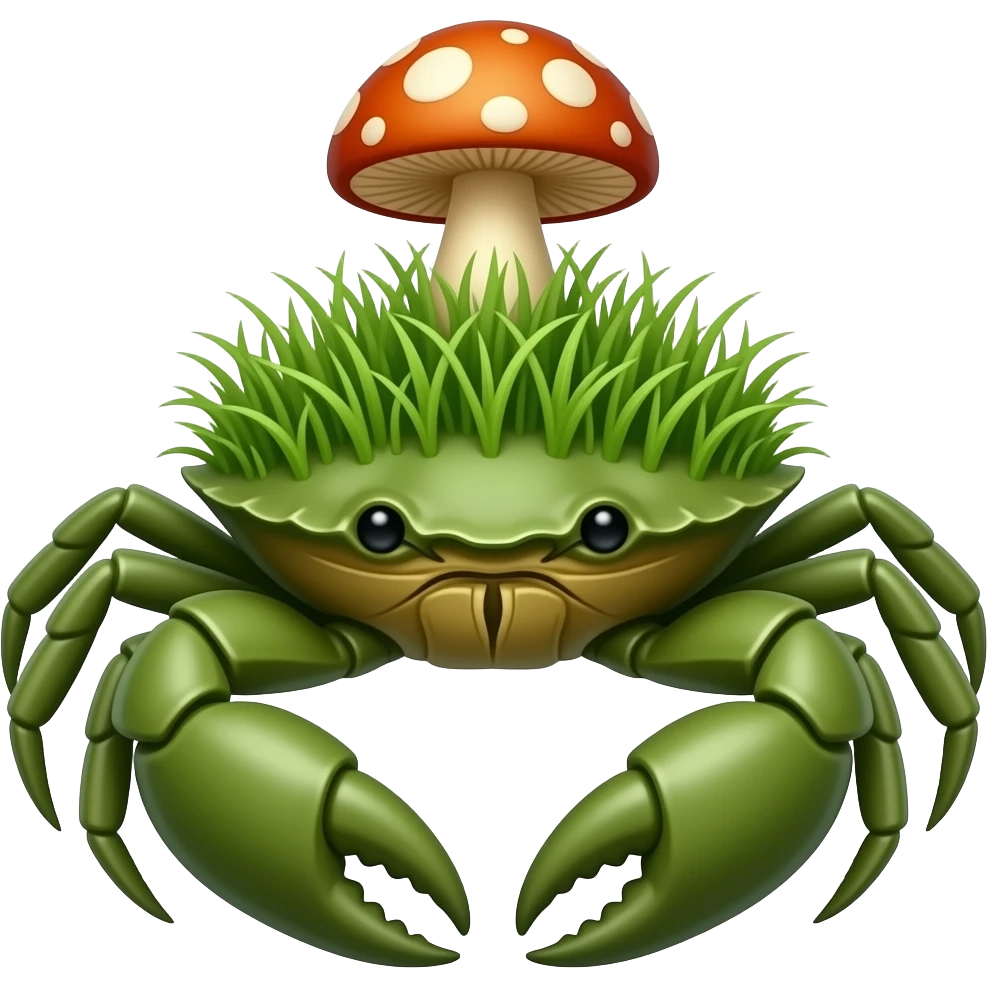 A with grass on it in crab with green on it with a mushroom on its back emoji