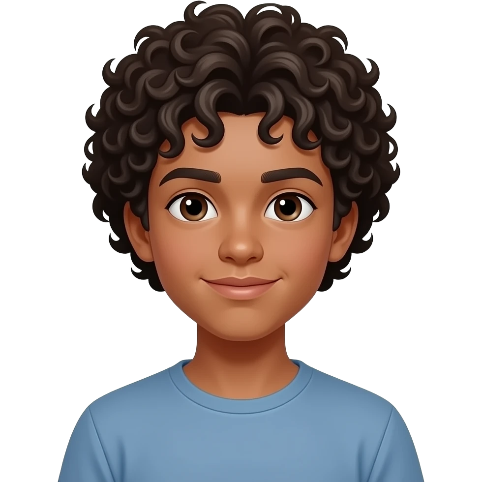 Garçon au cheuveux frisé a la peau métissé avec un haut large emoji