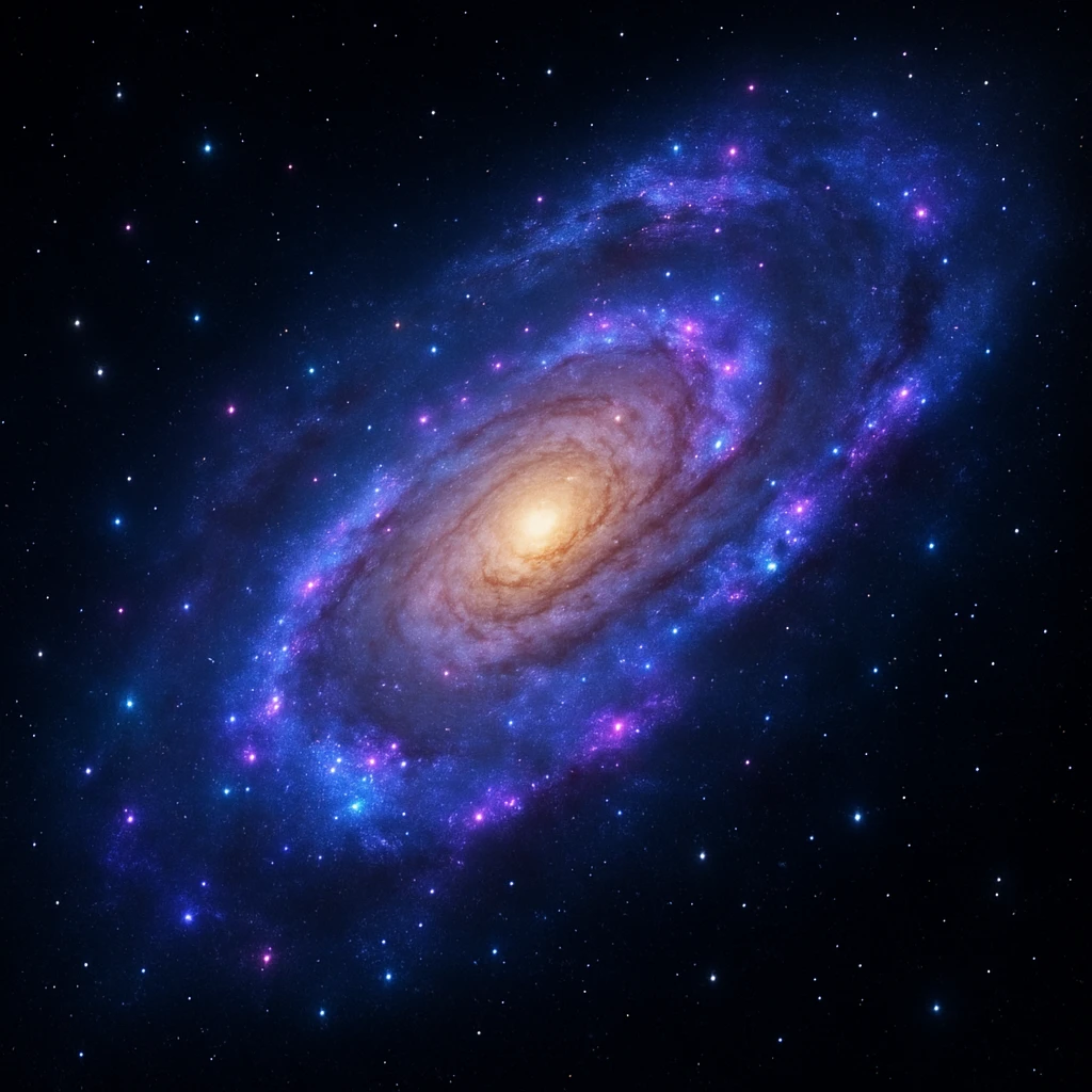 realistic spiral galaxy with glowing nebulae and star clusters emoji