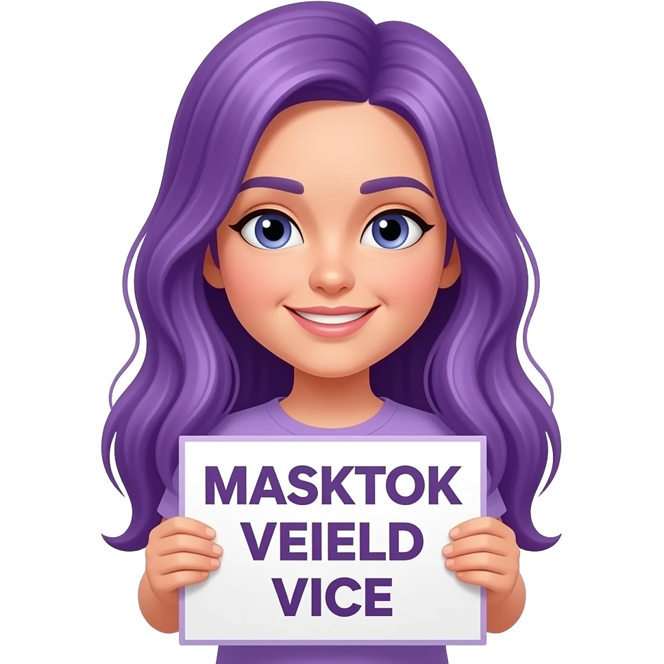 girl with long purple hair with a MASKTOK VEILED VICE sign emoji
