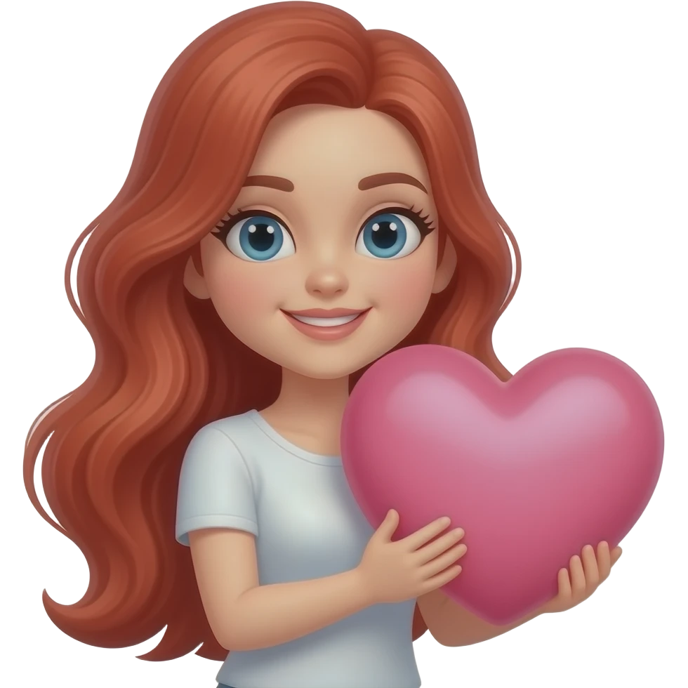 red long hair on the side lady -holding a huge light pink heart emoji