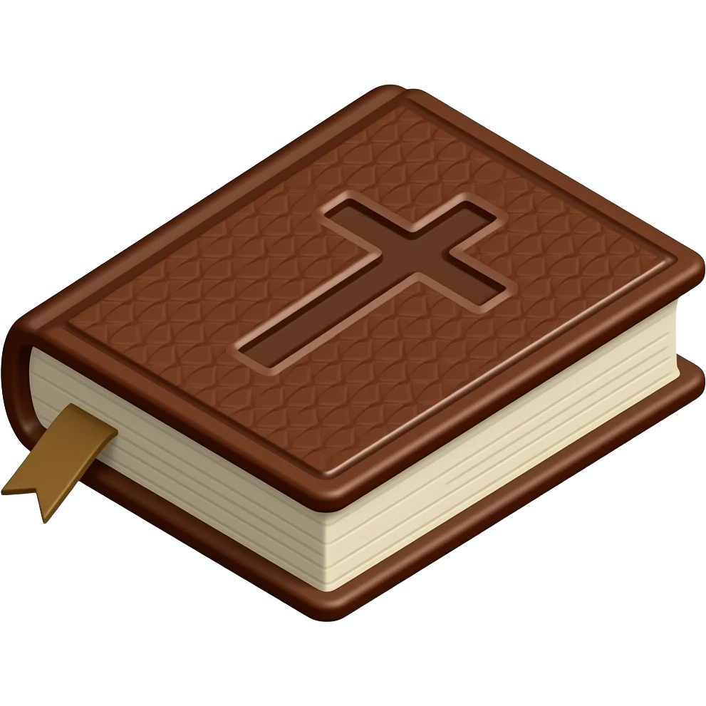 a 3D isometric brown cover bible with a Christian cross on it. emoji