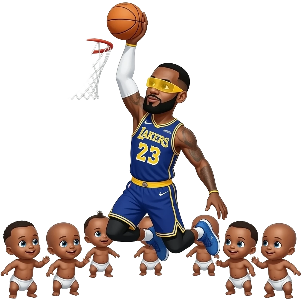 lebron james with laser vision dunking on 100000000000000000 babys emoji