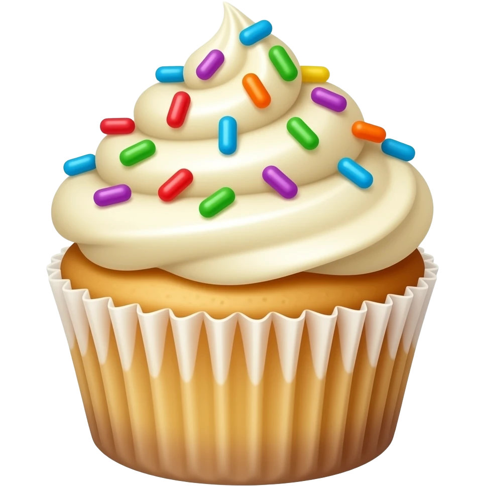 vanilla cupcakes with vanilla frosting and rainbow sprinkles emoji