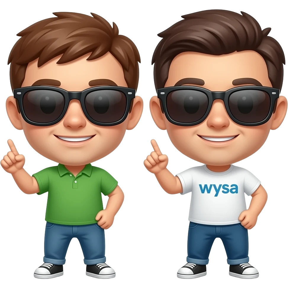 make the Woebot and Wysa apps logo standing both together in a sunglasss in a cool position emoji