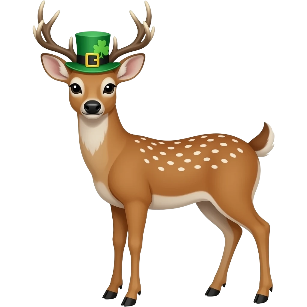 Deer with leprechaun shamrock hat on emoji