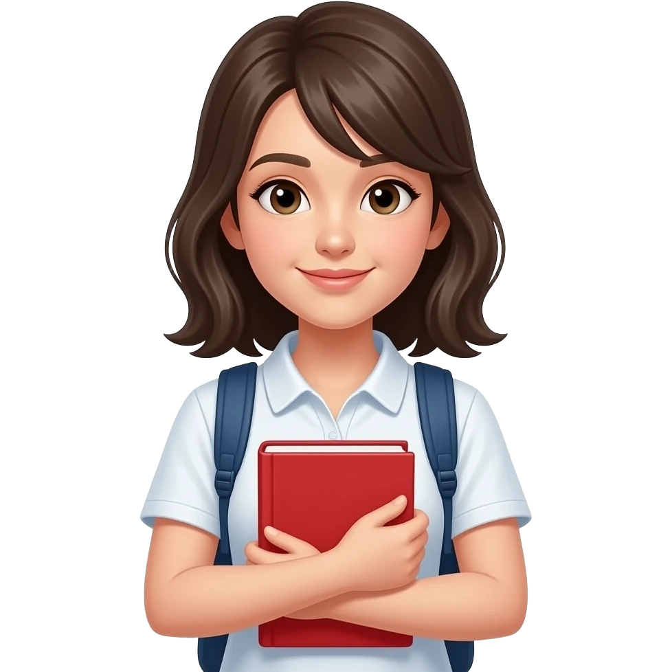 girl student closse up and hold vibrant red cllose book in front of their chest emoji