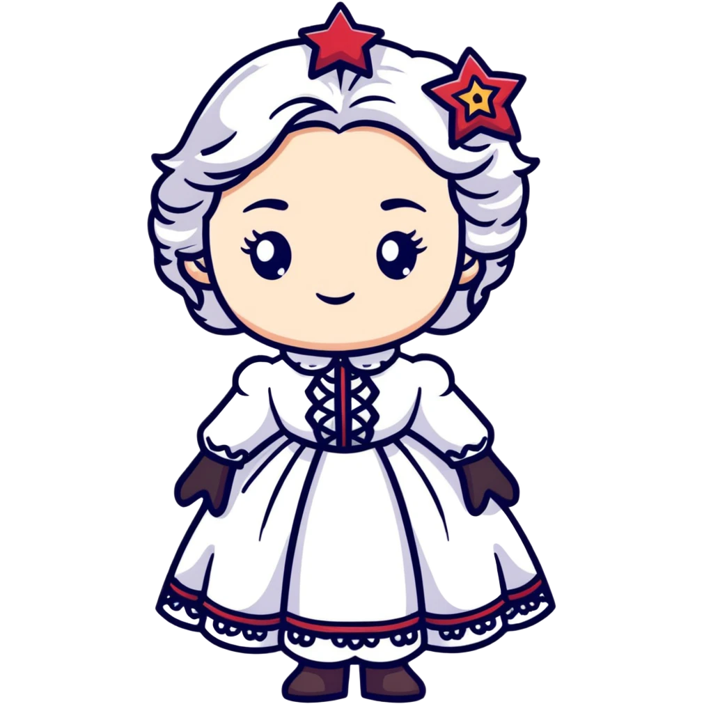 Victorian character with pale skin, white hair, and star-shaped eyes in elegant Victorian attire emoji
