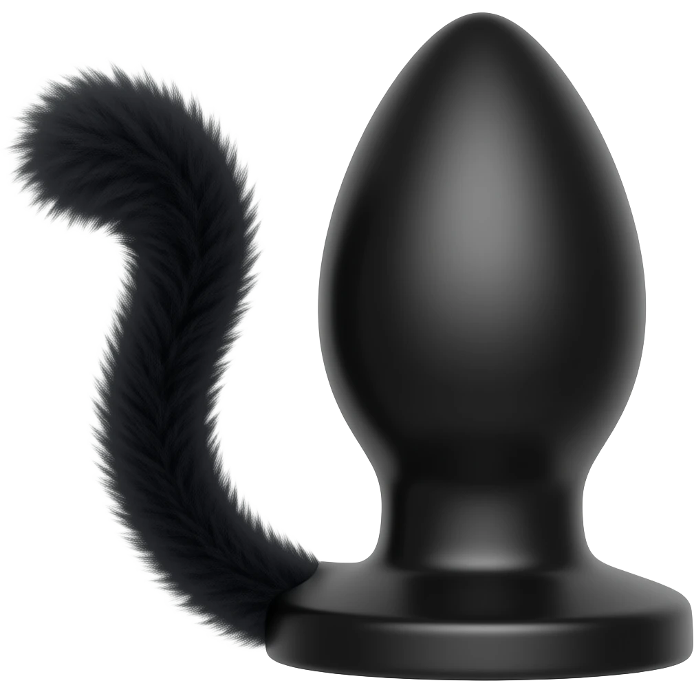 butt plug with a furry black kitten tail sex toy emoji