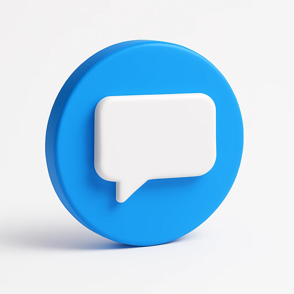 3D blue circular comment icon with a white rectangular speech bubble, modern social media style, minimal flat design, high contrast, centered, no text, with a solid green background. emoji