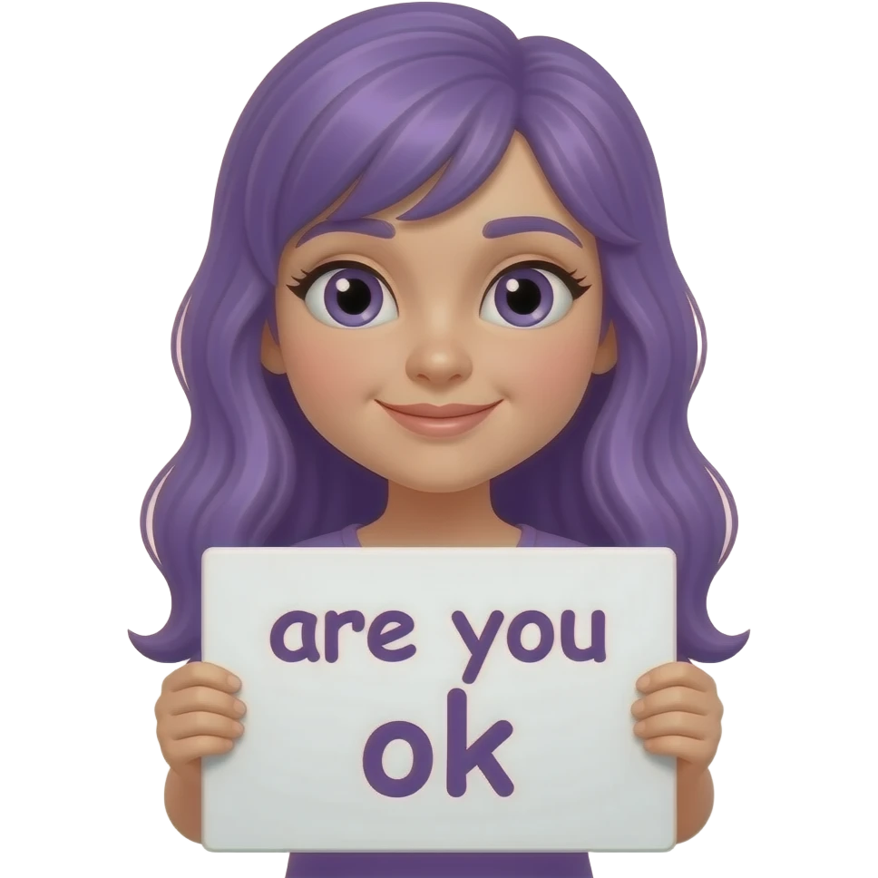 girl with long purple hair with a are you ok sign emoji