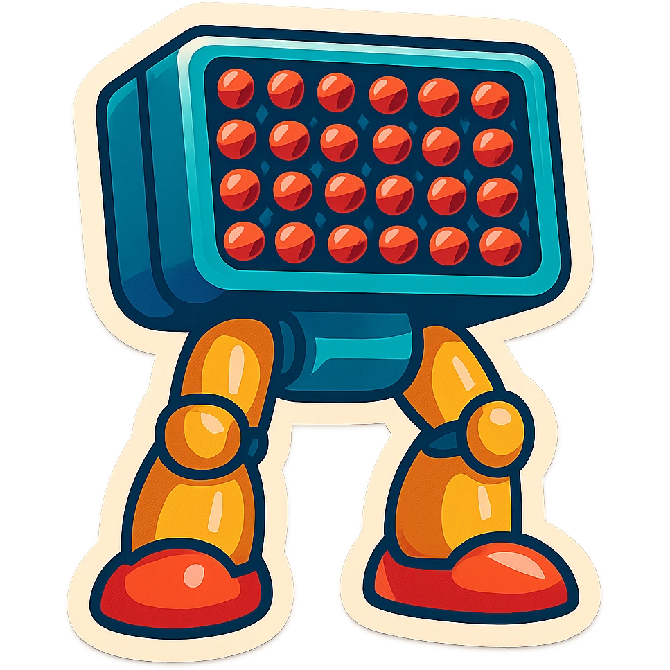 a 6x8 missile battery attached to robot legs emoji