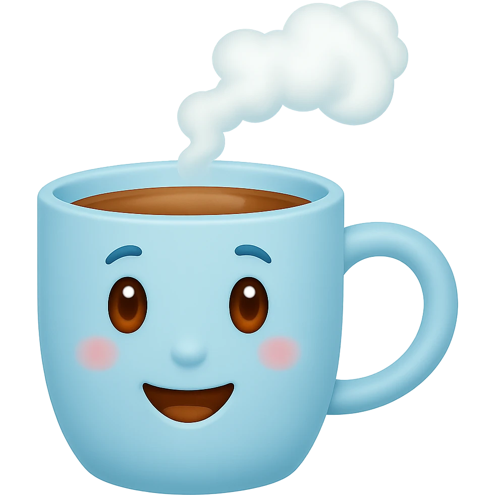 A mug in pastel blue color, emoji style, with no background. Please keep the emoji style look consistent. emoji