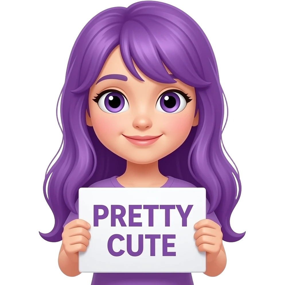 girl with long purple hair with a PRETTY CUTE sign emoji