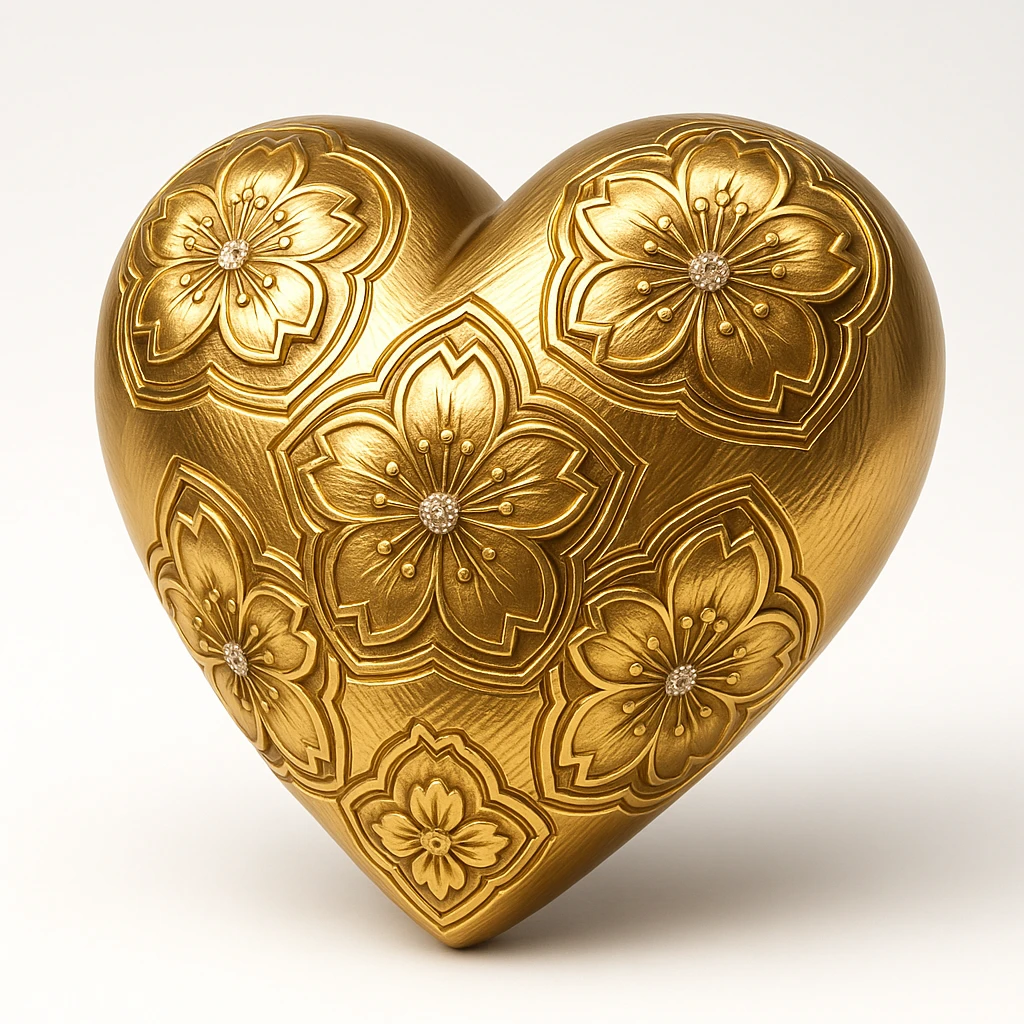 heart with sakura and silver accents emoji