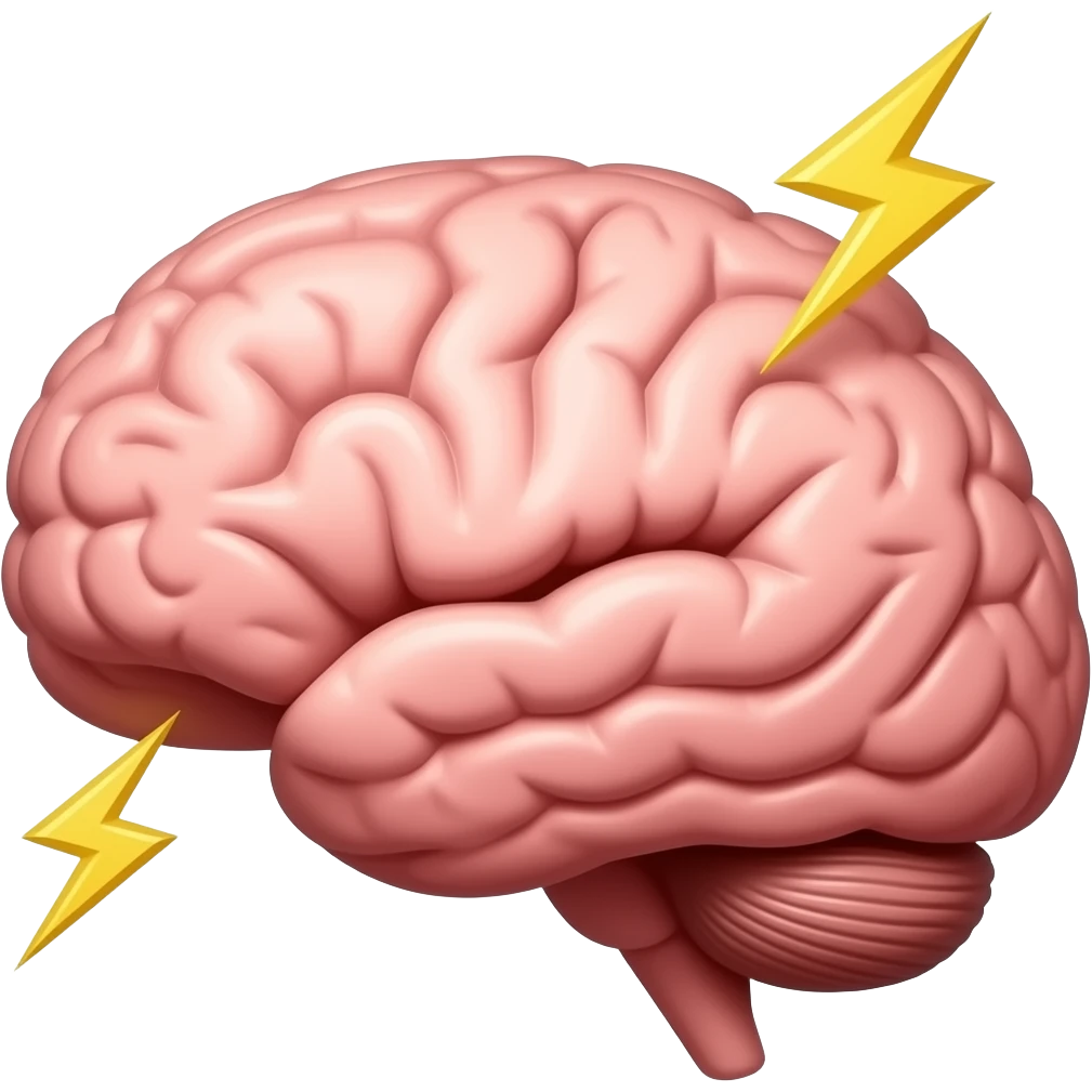 brain with electric lightning bolts, dopamine craving concept emoji