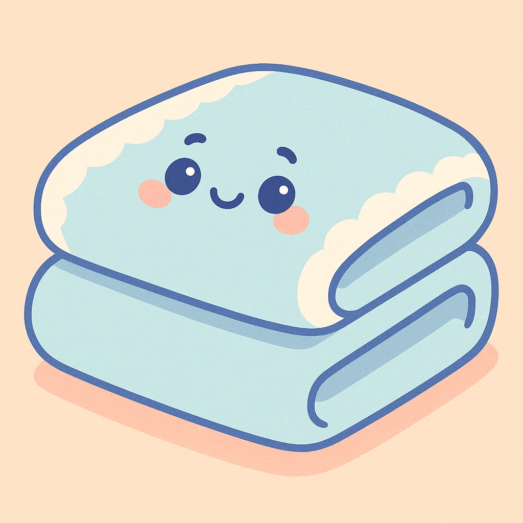 a cute pastel blue and white blanket, folded neatly, soft and cozy, gentle pastel illustration style emoji