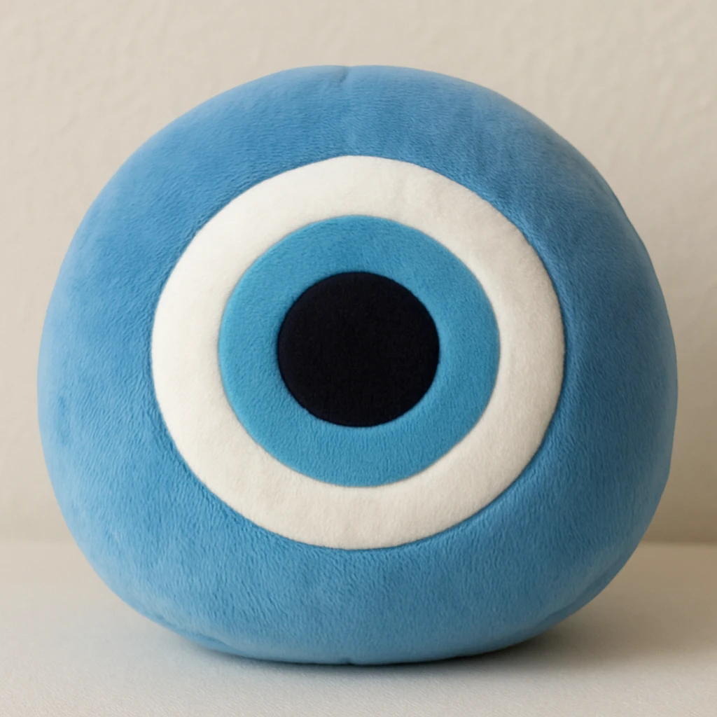 Evil eye 🧿 as a soft round plushie pillow squishmallow emoji