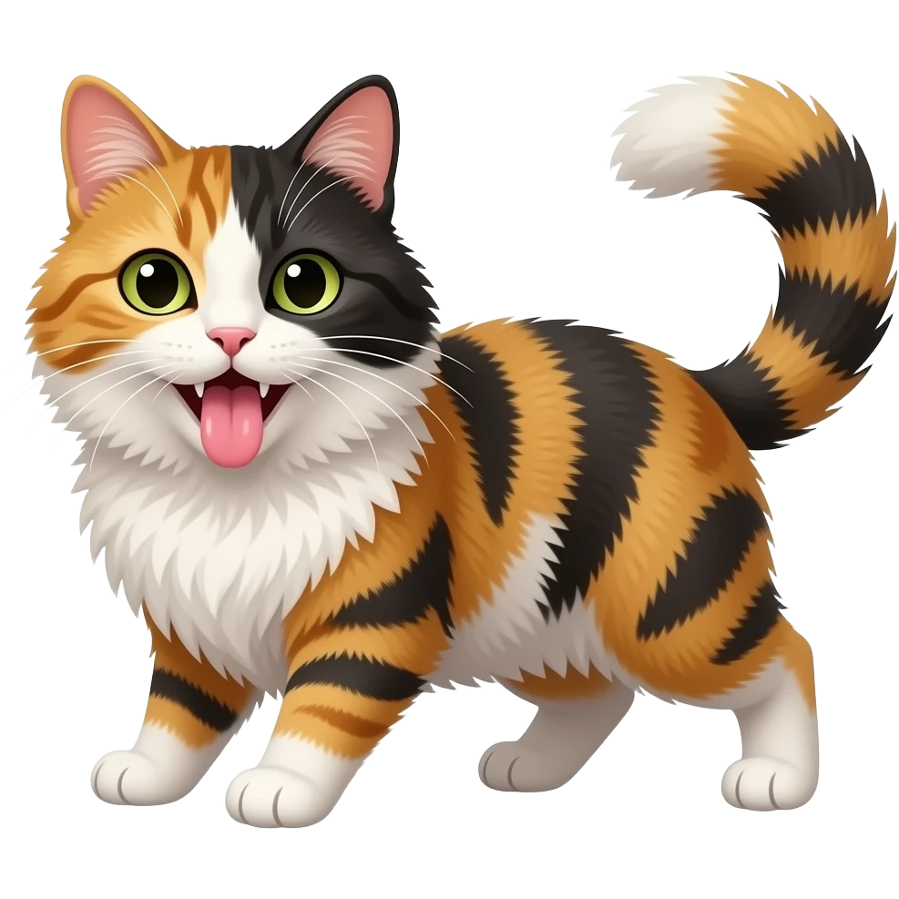 Μία calico big hair γάτα που βγάζει τη γλώσα της sexy  και κάνει six seven emoji