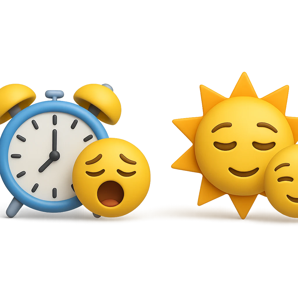 emoji stile iphone 3d che rappresenta la mattina presto come orario accanto ad emoji stile iphone 3d che rappresenta il tardo pomeriggio come orario emoji