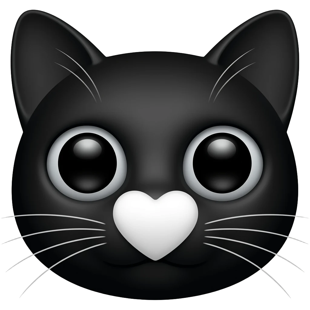Black cat with white upside heart shape centered around its nose emoji
