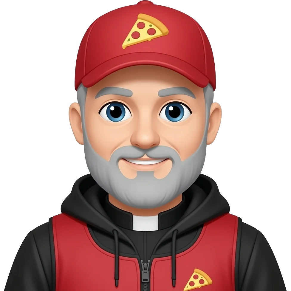 The priest with grey beard as a pizza delivery guy emoji