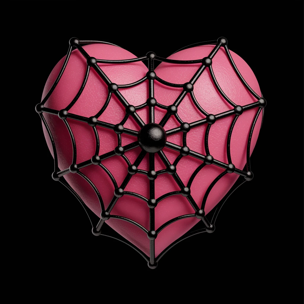 realistic gothic heart with a black spiderweb emoji