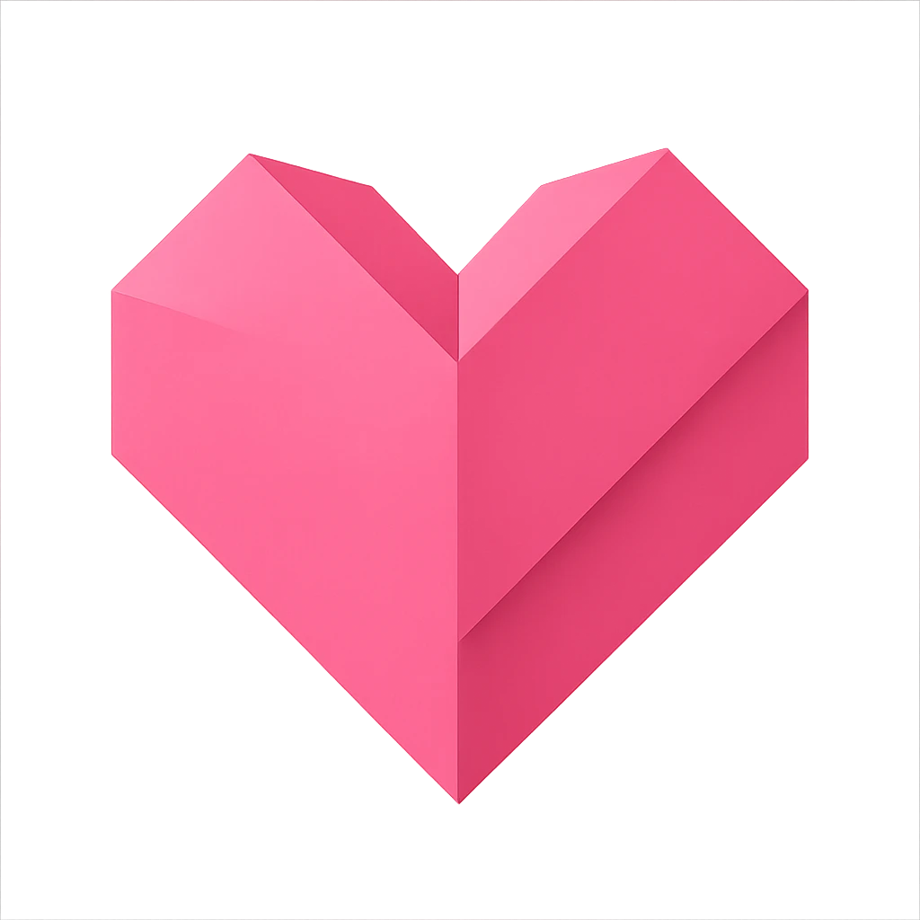 heart with a pink origami fold effect, clean digital illustration, no background emoji