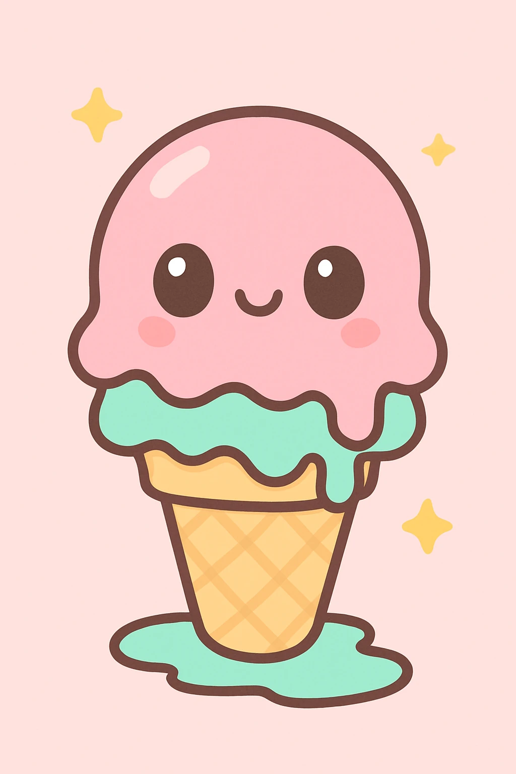 melting ice cream cone, kawaii style emoji