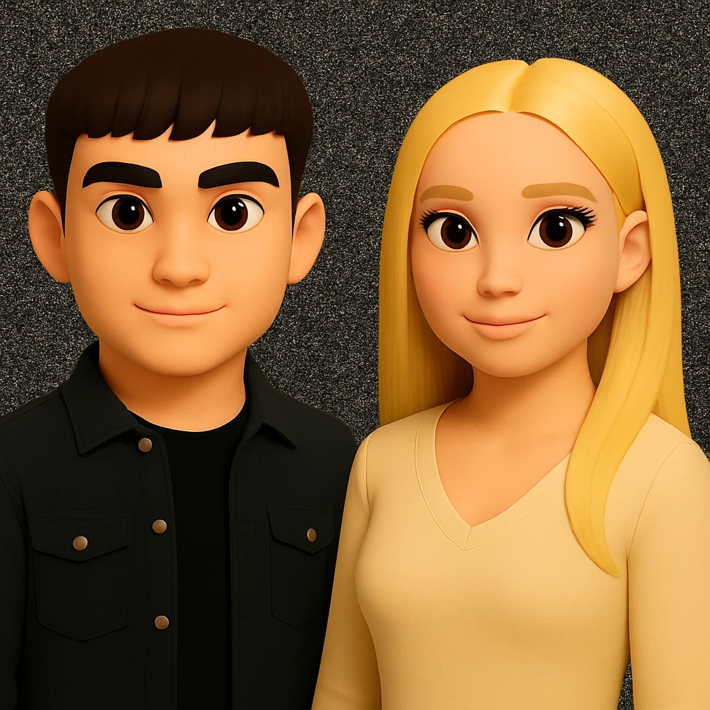 Make the people in the image stand slightly farther apart from each other, preserving the original style and background. emoji