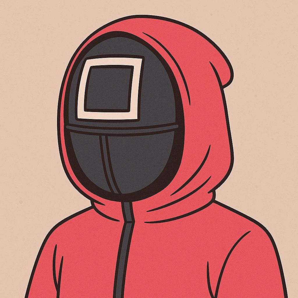 minimalist style illustration of the Squid Game guard mask emoji