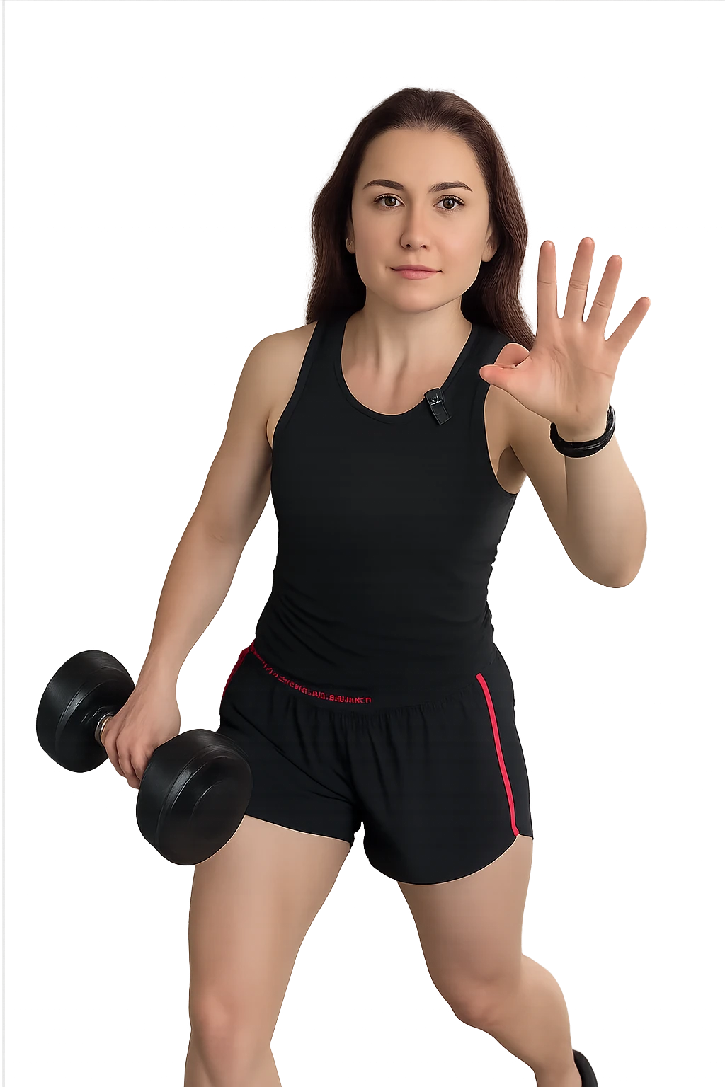 Allenamento ad alta intensità donna mentre fa pesi con in mano due manubri emoji