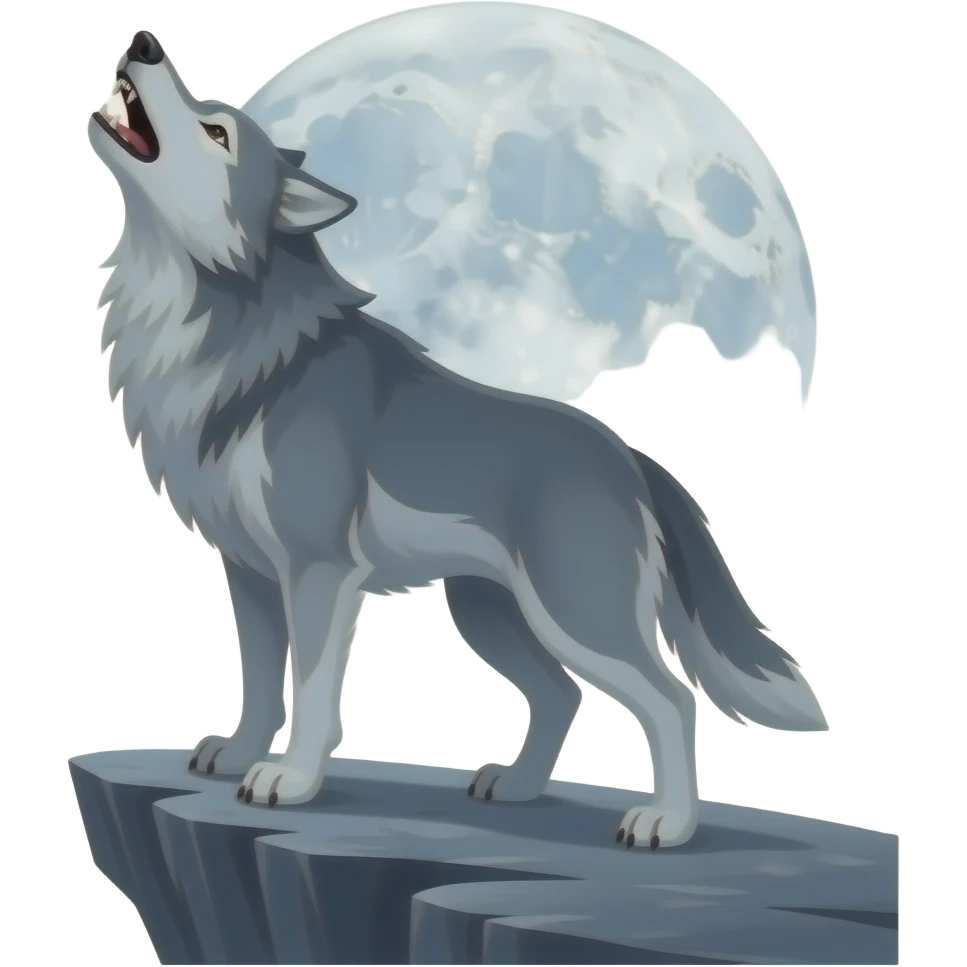 Dolunayda yüksek kayanın üstünde uluyan kurt emoji