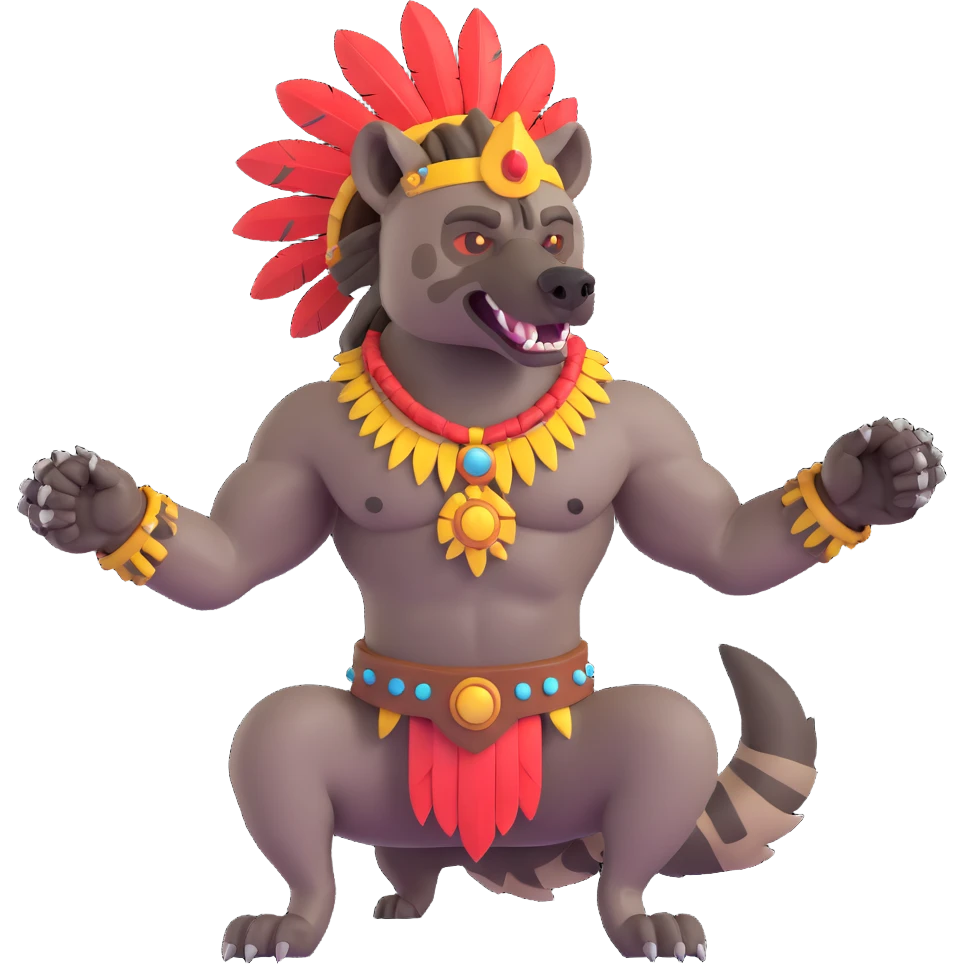 A native strong buff hyena with war bonnet flexing posing  emoji