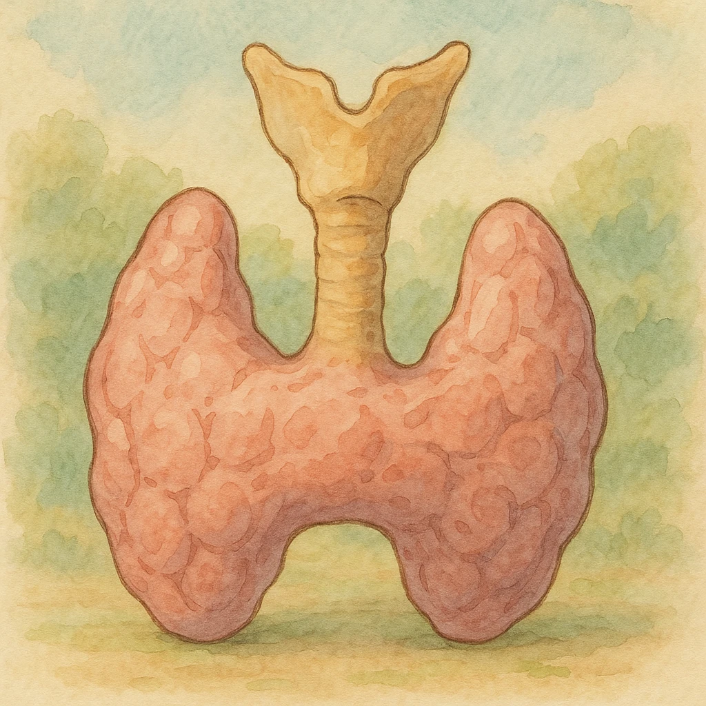 human thyroid gland in ghibli style, soft colors and organic details emoji